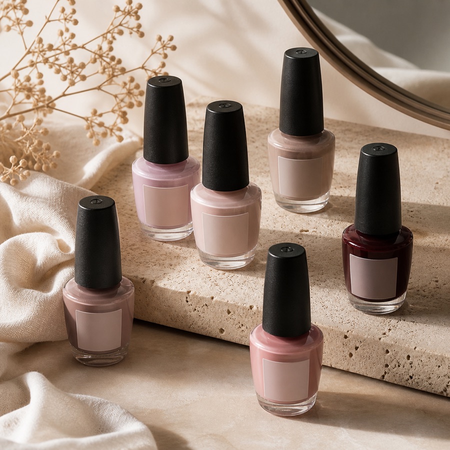Premium professional nail polish products in elegant neutral shades